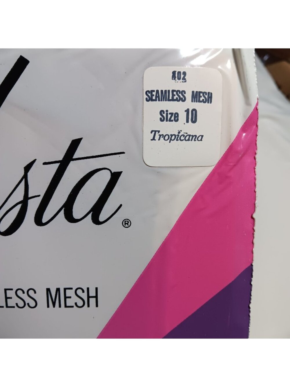 Vtg 70s Vista Seamless Mesh Run-Guard Pantyhose Size 10 Nylon Tropicana